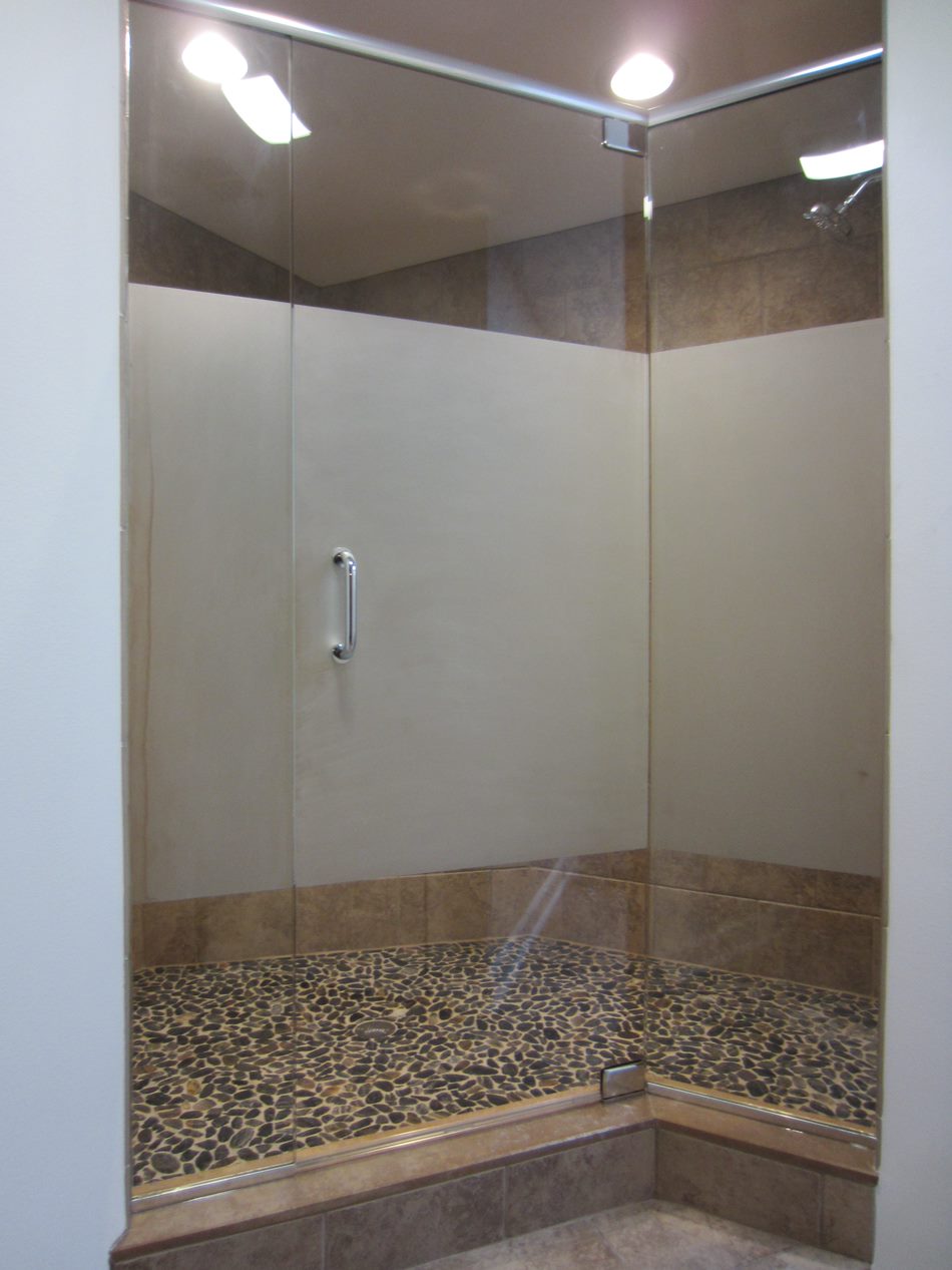 Frosted glass shower door example in a bathroom