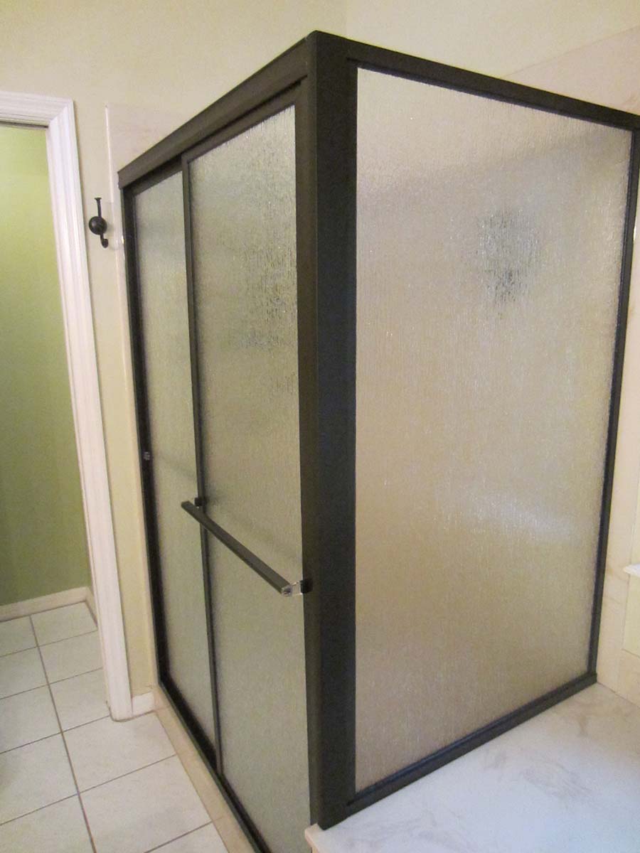Framed bypass shower door with full frame