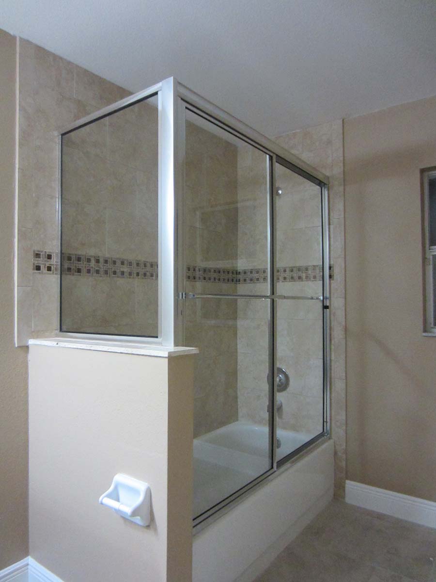 Framed bypass shower door detail view