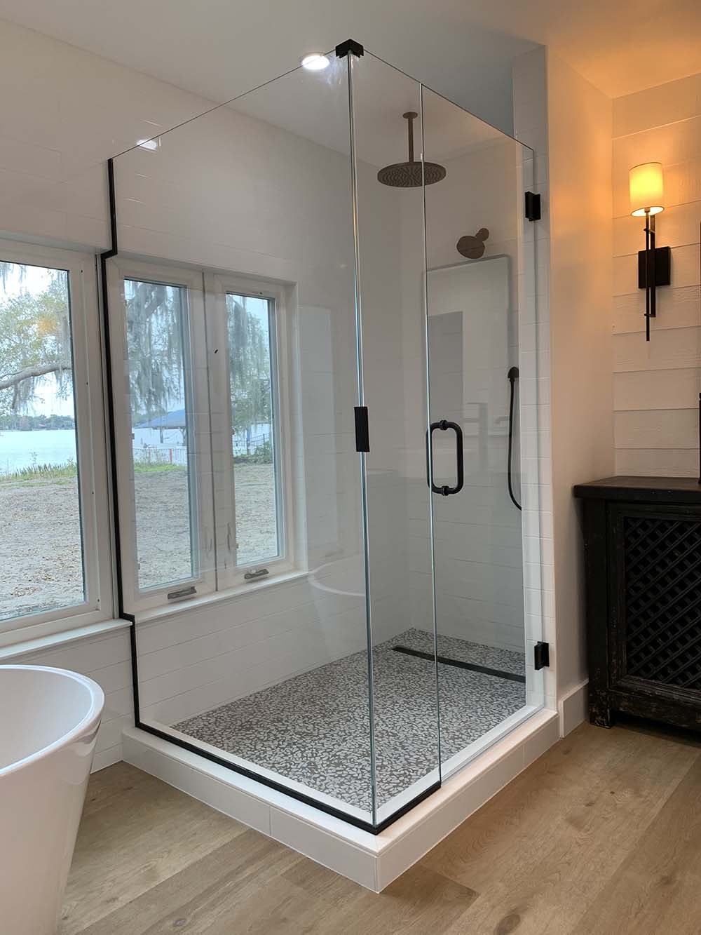 Frameless corner shower enclosure example