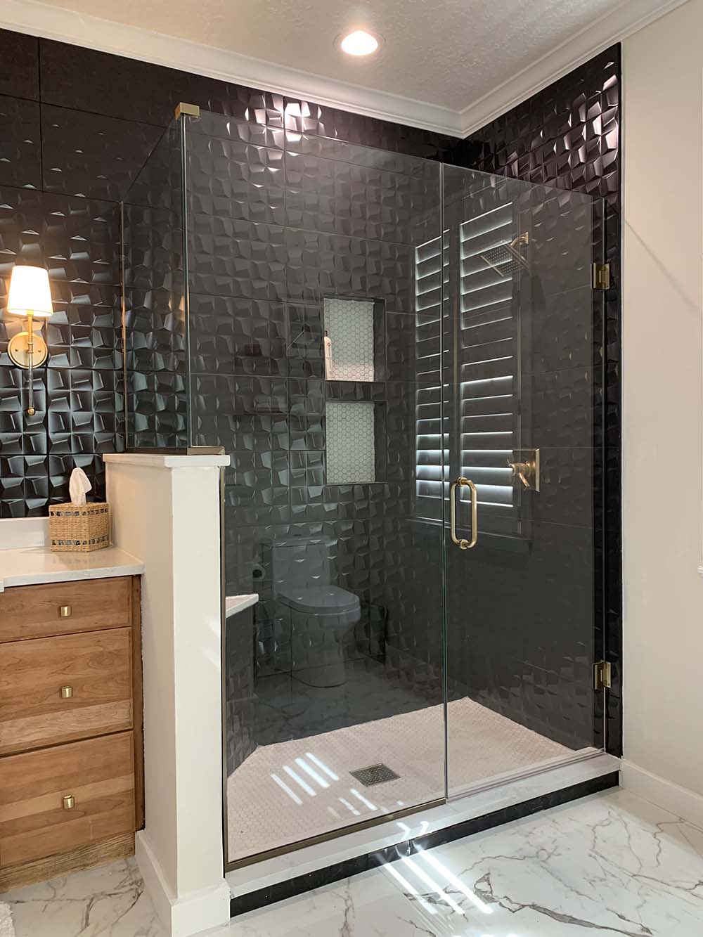 Frameless 90-degree shower enclosure example