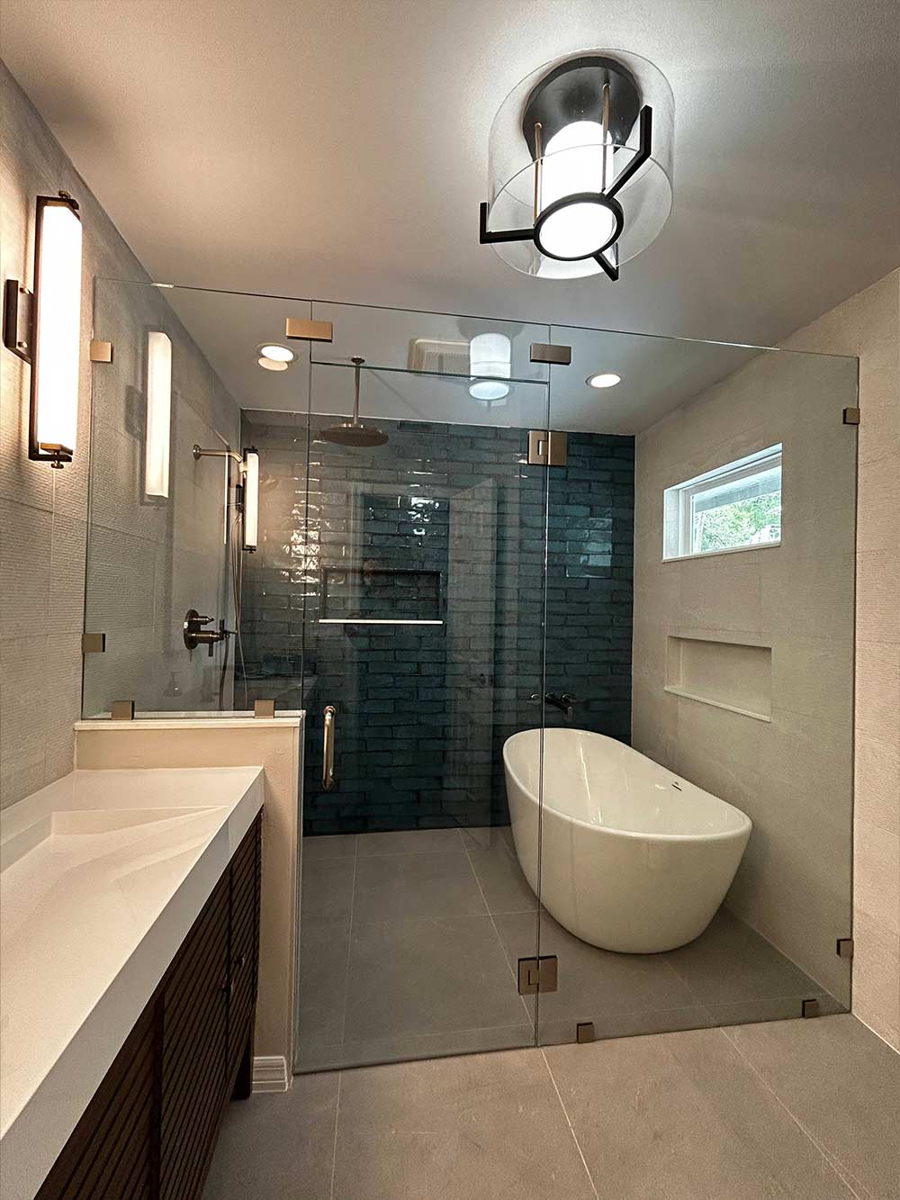 a glass shower door enclosure