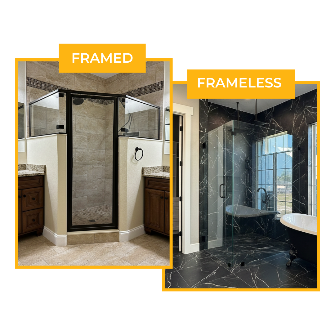 Side-by-side comparison of framed vs frameless shower doors